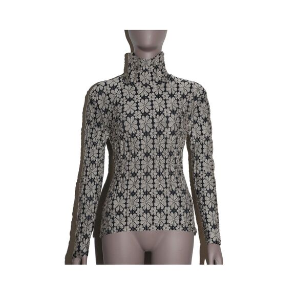 Y2K Vintage Floral Beige Black Turtleneck Long Sleeve Top Size Small - Picture 1 of 3